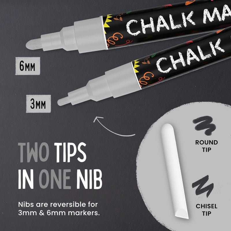 Chalkola 5 Silver Chalkboard Chalk Markers - Silver Dry Erase Markers for Blackboard, Chalkboard Signs, Windows, Glass | Variety Pack - Fine & Jumbo Size Ink Pen (1mm, 3mm, 6mm, 10mm, 15mm) - Image 3